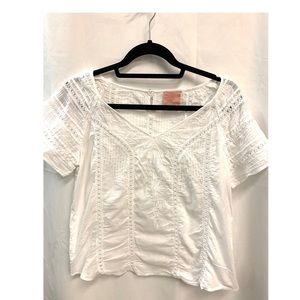 Vanessa Virginia Anthro White Embroidered Top